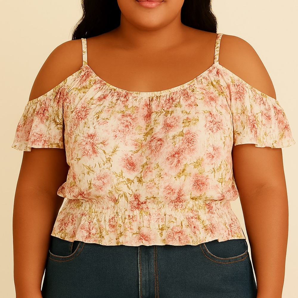 Torrid Floral Cold Shoulder Flowy Summer Short Sleeve Plus Top Size 4X